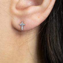 Load image into Gallery viewer, 9ct Yellow Gold Diamond Cross Stud Earrings with 16 Brilliant Cut Diamonds