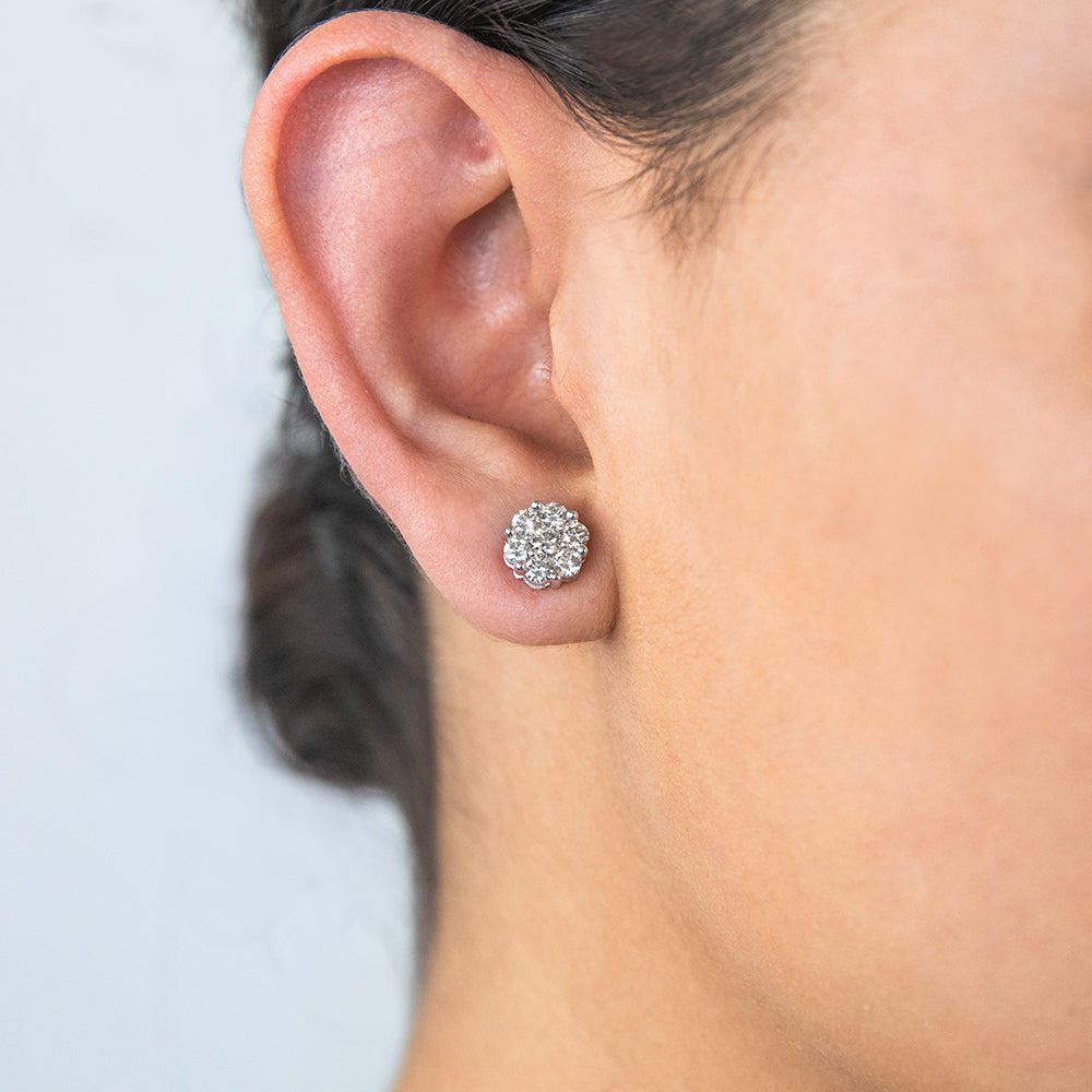 9ct White Gold 1 Carat Diamond Cluster Stud Earrings