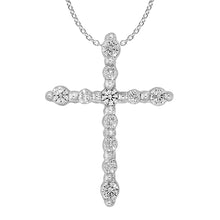 Load image into Gallery viewer, 9ct White Gold Diamond Cross Pendant with 11 Brilliant Cut Diamonds