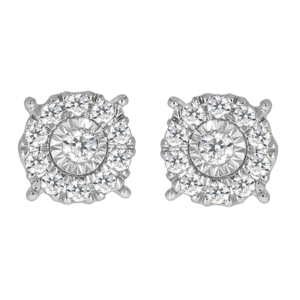 9ct White Gold 1/2 Carat Diamond Cluster Stud Earrings