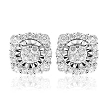 Load image into Gallery viewer, 9ct White Gold 1/2 Carat Cluster Diamond Stud Earrings