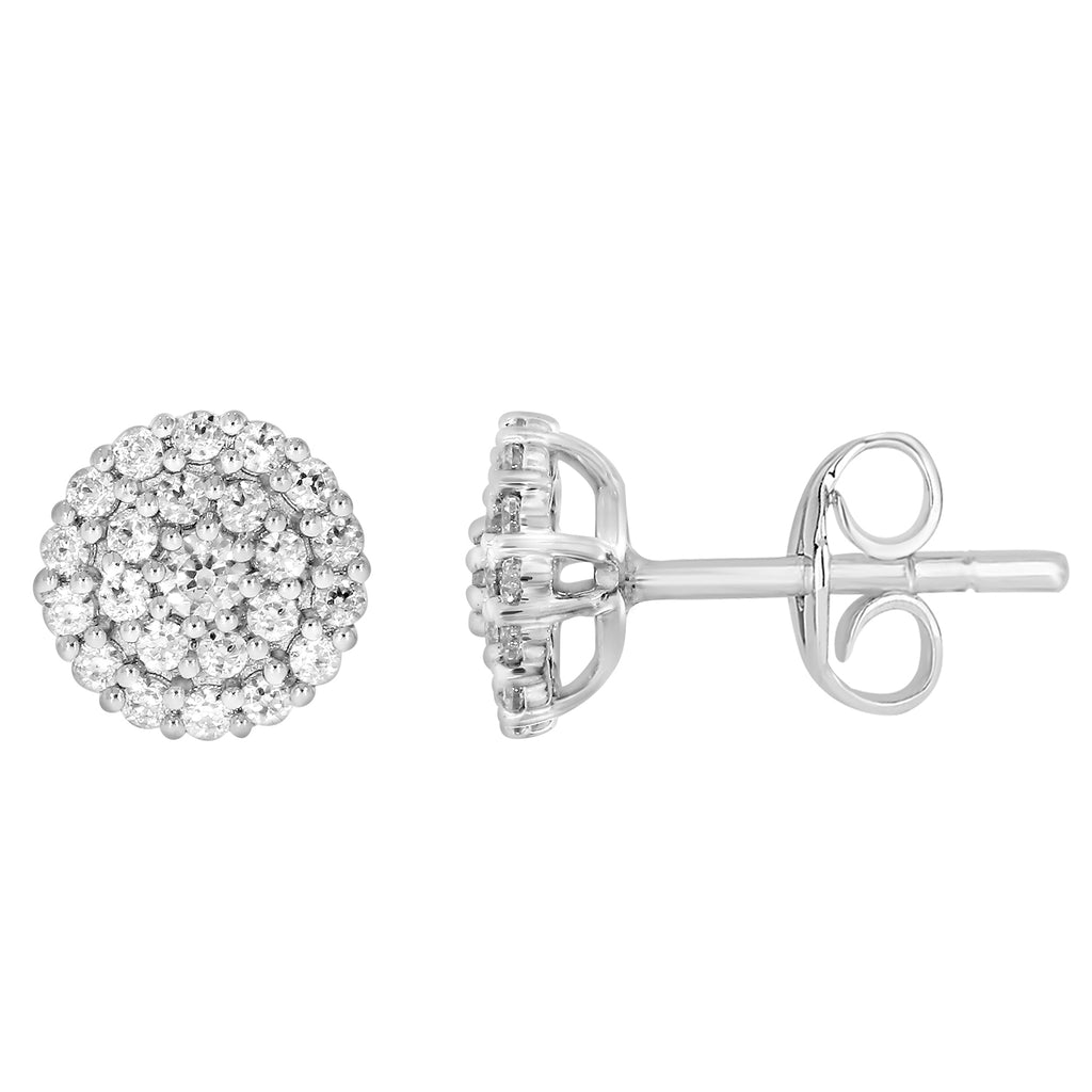 9ct White Gold 1/2 Carat Diamond Cluster Stud Earrings