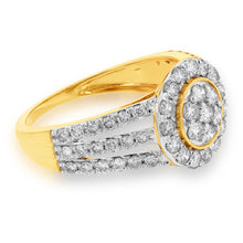 Load image into Gallery viewer, 9ct Yellow Gold 1 Carat Diamond Round Shape Cluster Ring