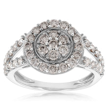 Load image into Gallery viewer, 9ct White Gold 1 Carat Diamond Round Shape Cluster  Ring