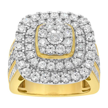 9ct Yellow Gold 3.05 Carat Diamond Ring with Brilliant and Tapered Baguette Diamonds