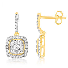 Load image into Gallery viewer, 9ct Yellow Gold 1 Carat Diamond Drop Earrings with 78 Diamonds
