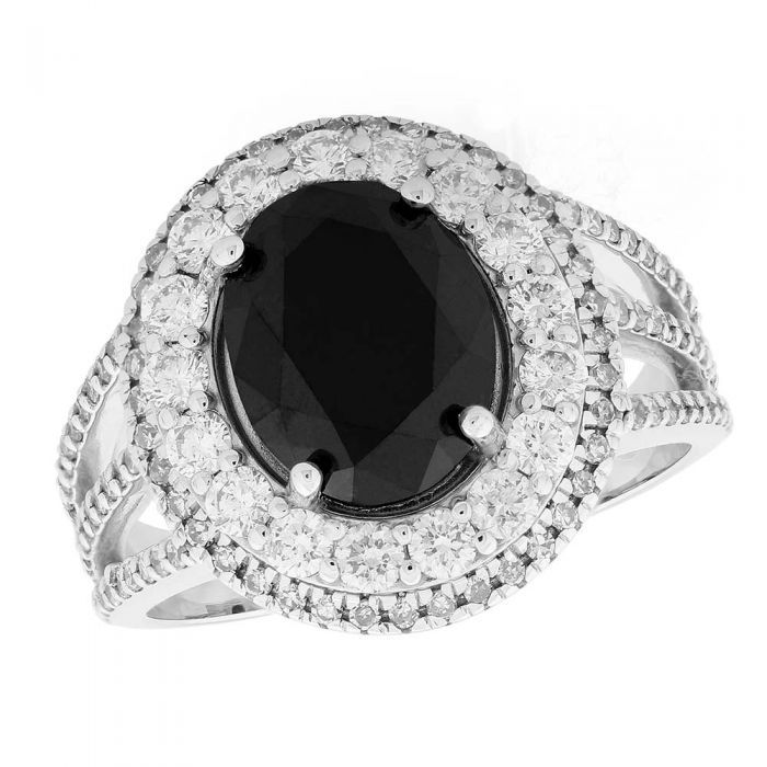 3.40ct Black White Diamond Black Swan Ring in 18ct White Gold
