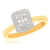 0.25ct Baguette & Round Duchess Halo Ring in 9ct Gold