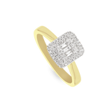 0.25ct Baguette & Round Duchess Halo Ring in 9ct Gold
