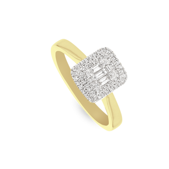 0.25ct Baguette & Round Duchess Halo Ring in 9ct Gold