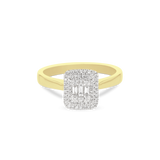 0.25ct Baguette & Round Duchess Halo Ring in 9ct Gold