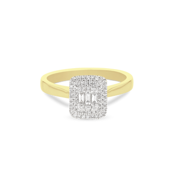 0.25ct Baguette & Round Duchess Halo Ring in 9ct Gold