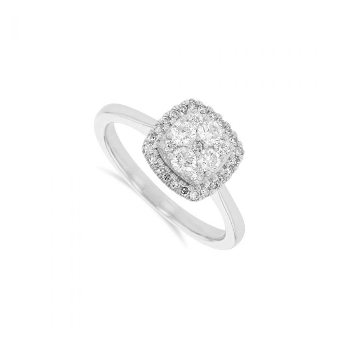 1/2 Carat Diamond Halo Ring in 9ct White Gold