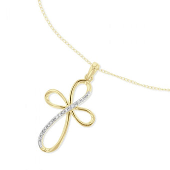 Diamond Cross Pendant on Chain in 9ct Gold