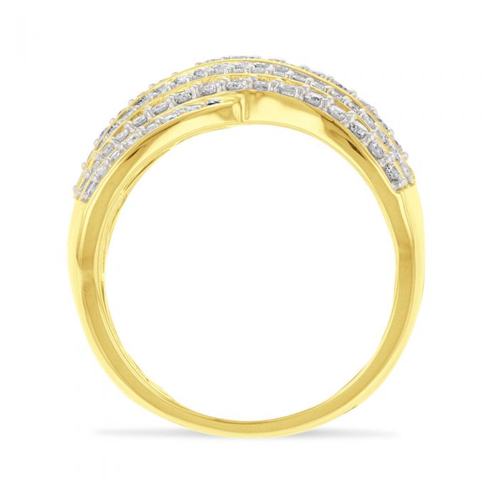 Diamond Pave Crossover Ring in 9ct Yellow Gold