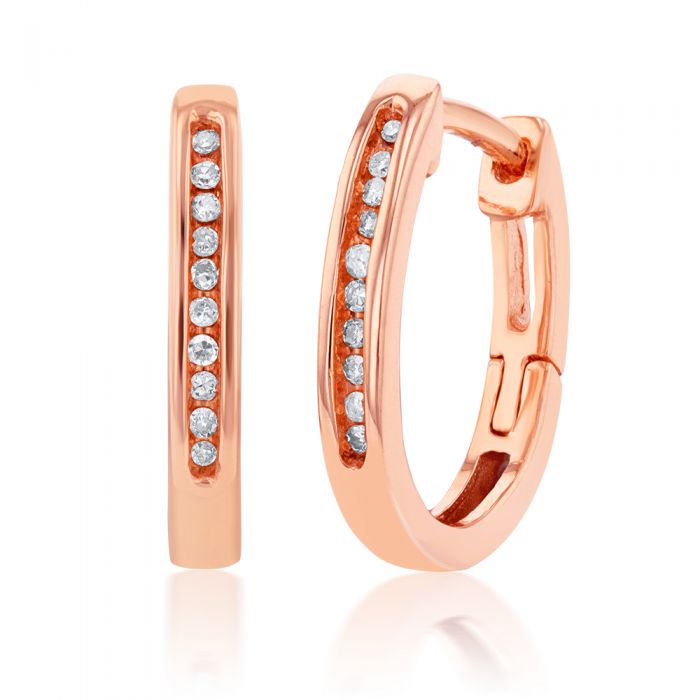 9ct Rose Gold Hoop Earrings with 20 Brilliant Diamonds