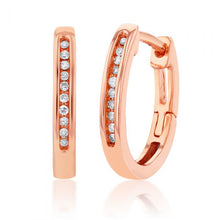 Load image into Gallery viewer, 9ct Rose Gold Hoop Earrings with 20 Brilliant Diamonds