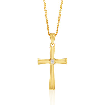 9ct Yellow Gold Diamond Cross Pendant