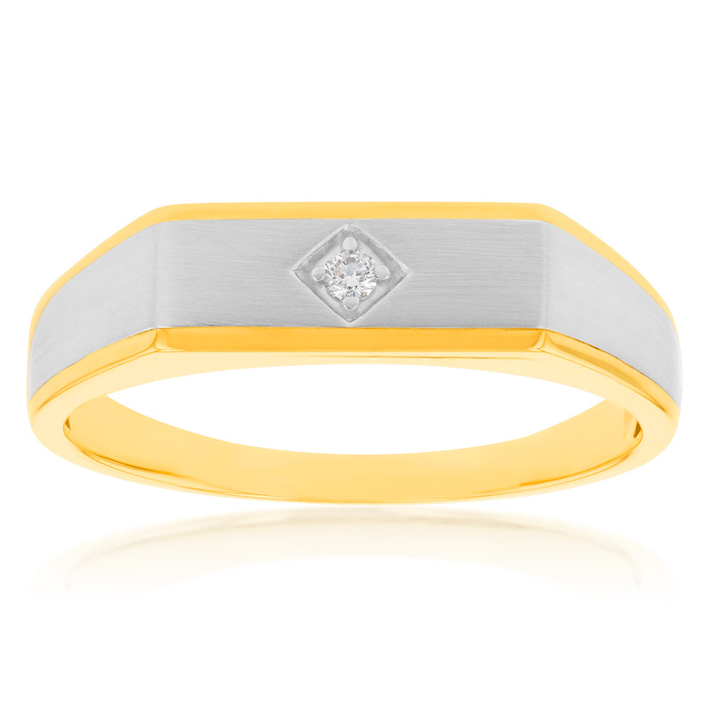 9ct Yellow and White Gold Diamond Gents Ring
