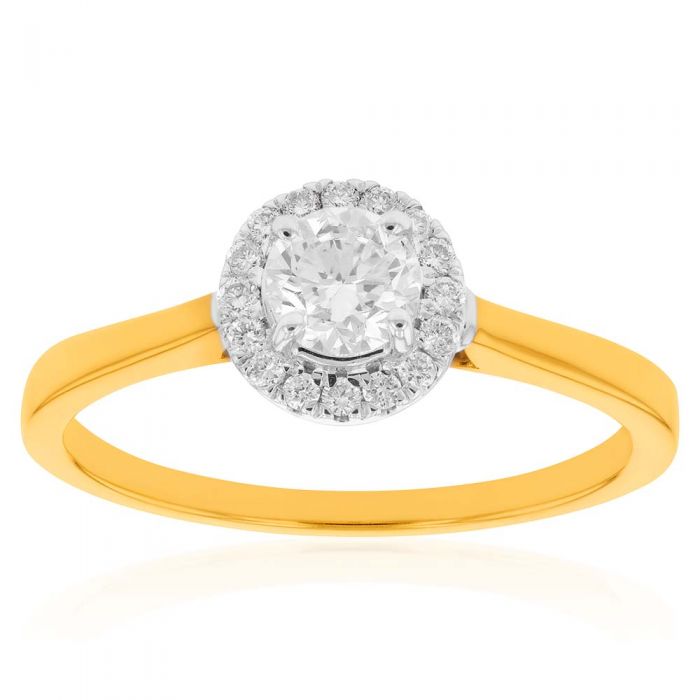 Luminesce Lab Grown 18ct Yellow Gold 0.70 Carat Diamond Halo Ring