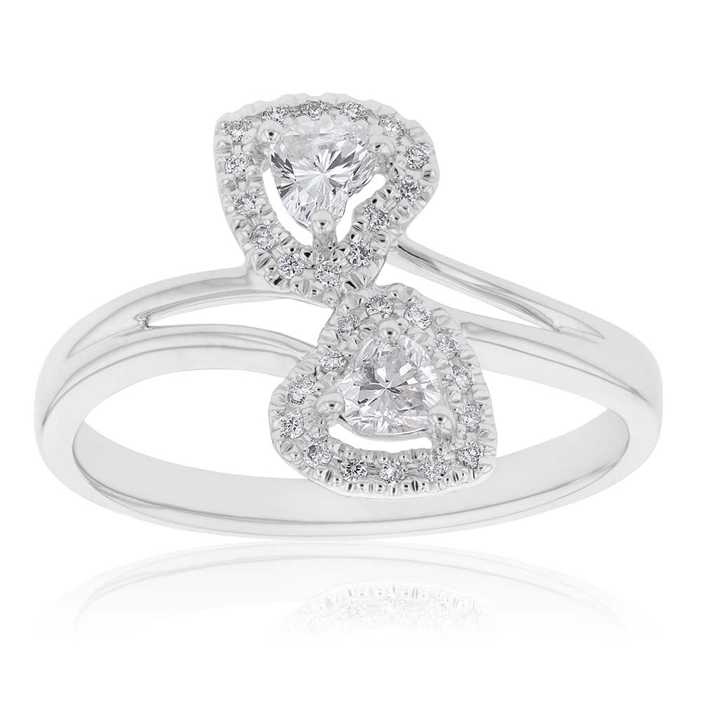18 White Gold 1/3 Carat Diamond Double Heart Ring