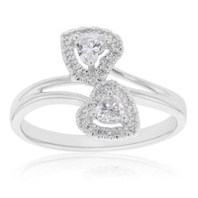 Load image into Gallery viewer, 18 White Gold 1/3 Carat Diamond Double Heart Ring
