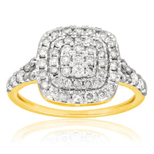 Load image into Gallery viewer, 9ct Yellow Gold 1 Carat Diamond Cushion Shape Cluster Ring