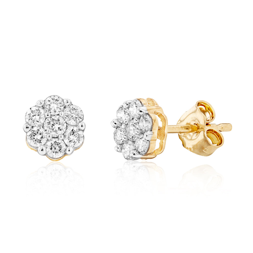 9ct Yellow Gold 1/2 Carat Diamond Stud Earrings