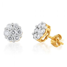 Load image into Gallery viewer, 9ct Yellow Gold 1 Carat Diamond Stud Earrings