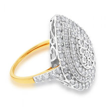 Load image into Gallery viewer, 2 Carat Diamond Pear Shaped Cluster Ring Set in Sterling Silver and 9ct Yellow Gold