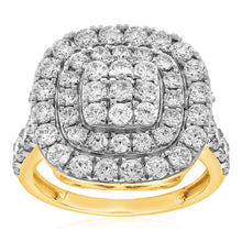 Load image into Gallery viewer, 9ct Yellow Gold 3 Carat Diamond Cushion Shape Cluster Ring