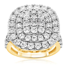Load image into Gallery viewer, 9ct Yellow Gold 4 Carat Diamond Cushion Shape Cluster Ring