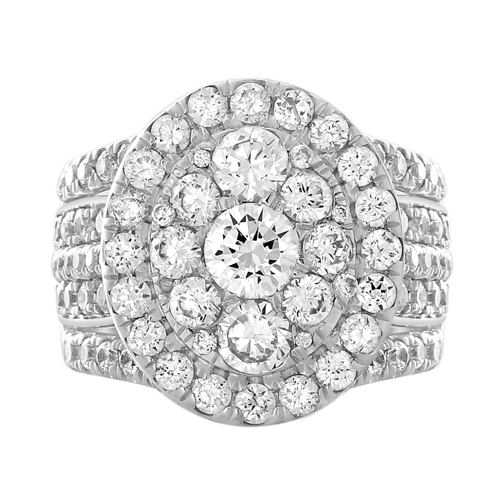 14ct White Gold 4 Carat Diamond Oval Shaped Cluster Ring