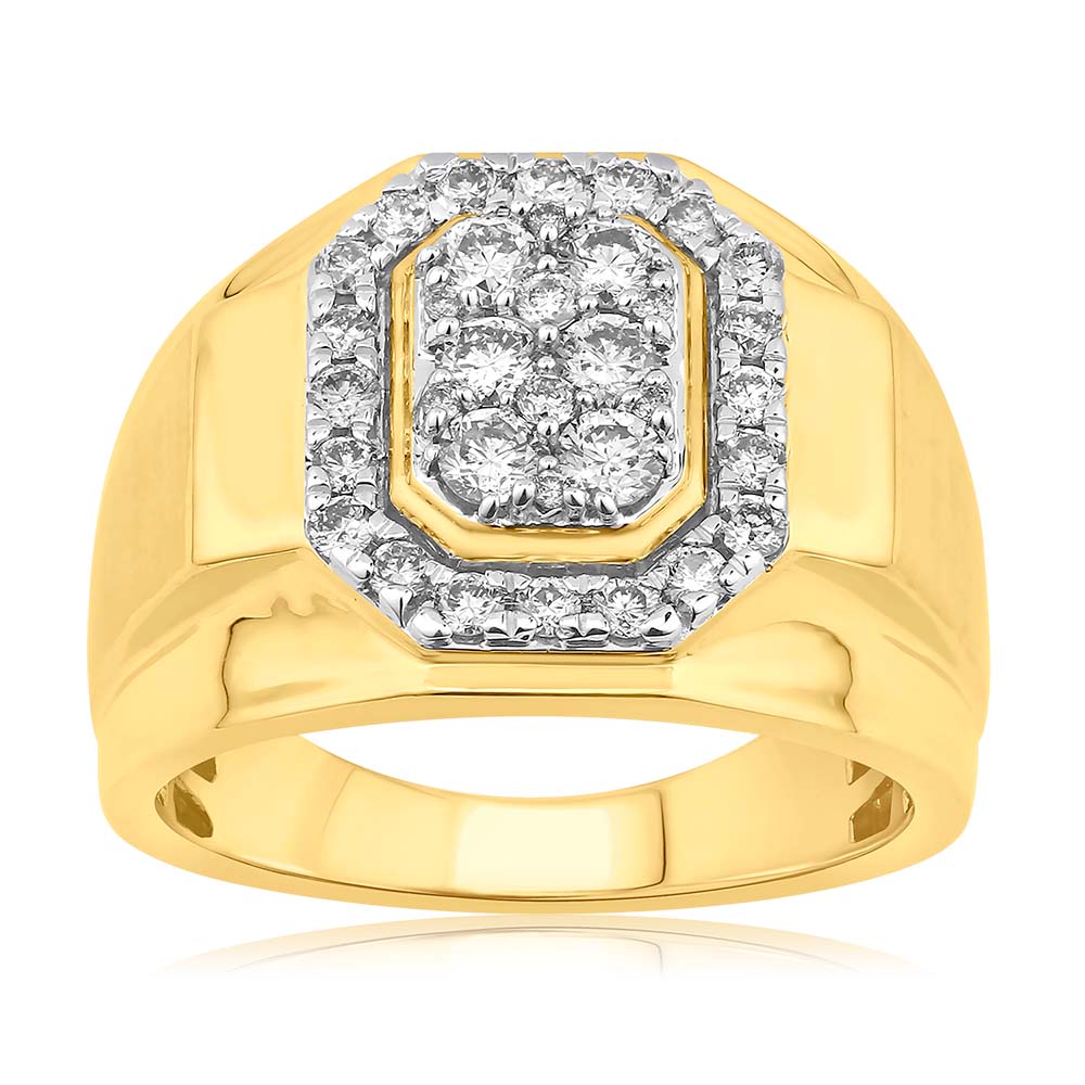 9ct Yellow Gold 1 Carat Diamond Gents Ring