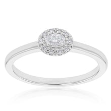 Load image into Gallery viewer, 10ct White Gold 1/6 Carat Diamond Ring with Oval Centre and Halo