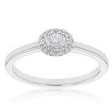 10ct White Gold 1/6 Carat Diamond Ring with Oval Centre and Halo