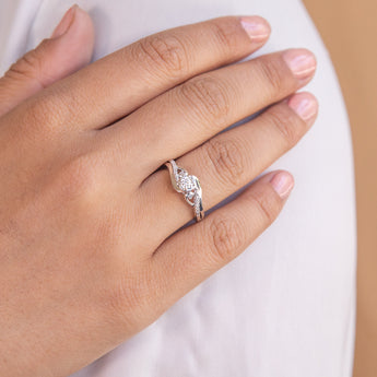 Sterling Silver Diamond Ring with 11 Diamonds and  Pink Sapphire Accents