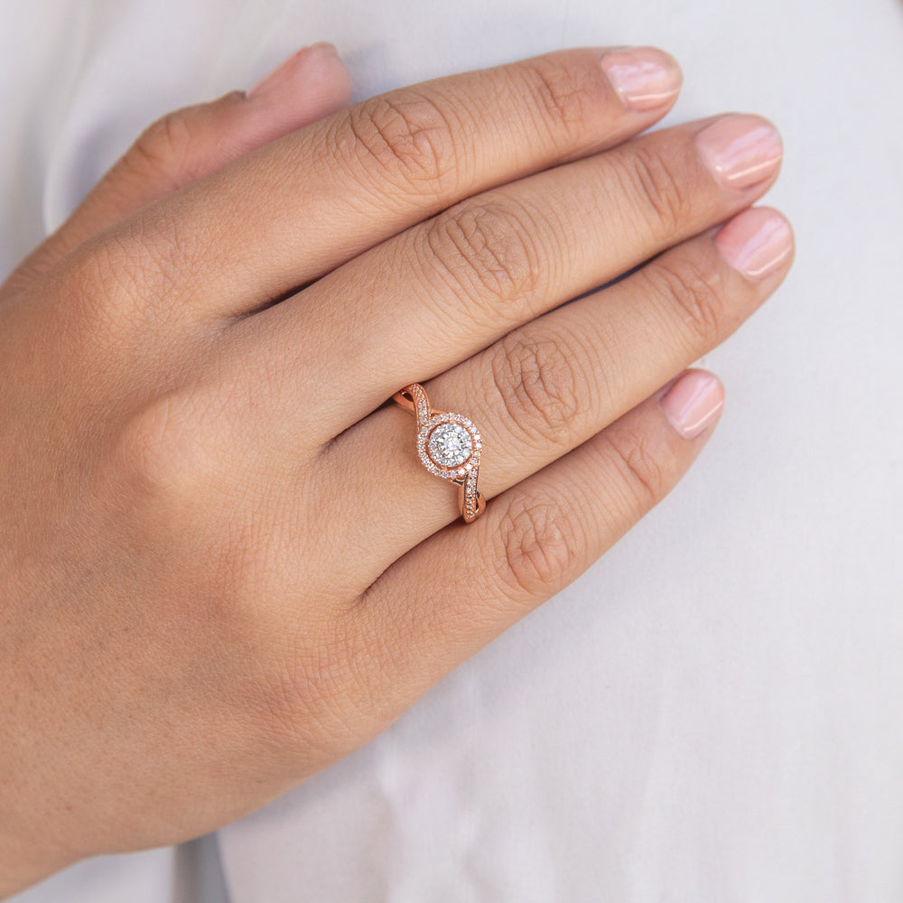 10ct Rose Gold 15PT Diamond Ring with Natural Enhanced Pink