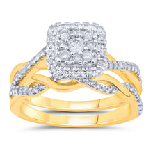 Load image into Gallery viewer, 9ct Yellow Gold 1/2 Carat Diamond Bridal 2-Ring Set with Cushion Shape Cluster
