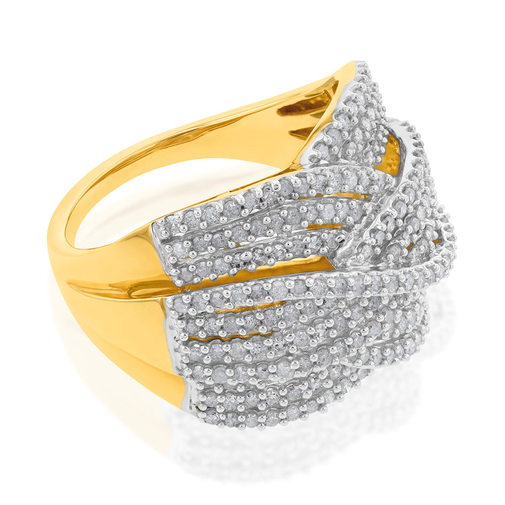 10ct Yellow Gold 1 Carat Diamond Cross Over Ring