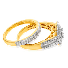 Load image into Gallery viewer, 9ct Yellow Gold 1 Carat  Diamond Cushion Shape Cluster Bridal 2-Ring Set
