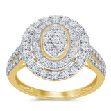 9ct Yellow Gold 1 Carat Diamond Oval Shape Cluster Ring