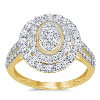9ct Yellow Gold 1 Carat Diamond Oval Shape Cluster Ring