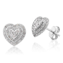 Load image into Gallery viewer, Sterling Silver 1/2 Carat Diamond Pendant and Earring Heart Shape Set on 46cm Chain