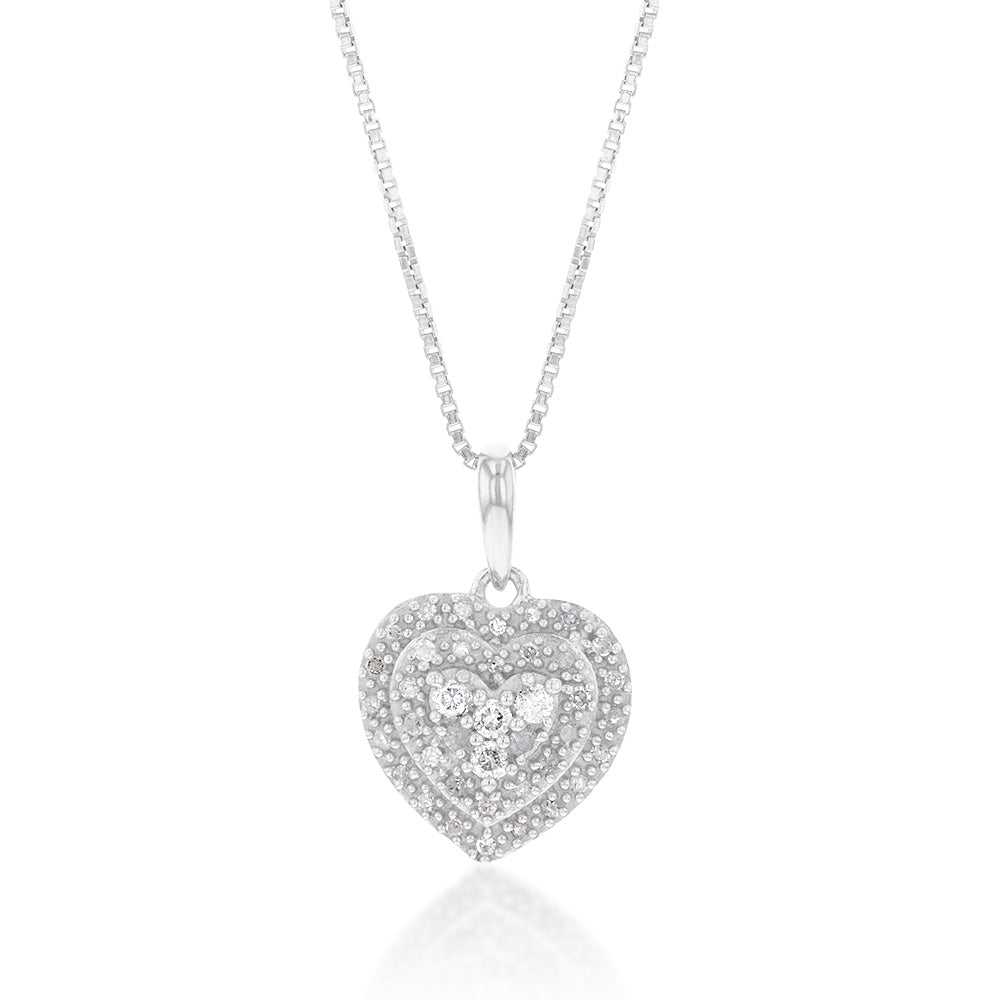 Sterling Silver 1/2 Carat Diamond Pendant and Earring Heart Shape Set on 46cm Chain