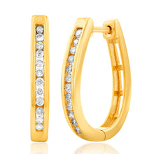 Load image into Gallery viewer, Gold Plated Sterling Silver 1/4 Carat Diamond Hoop Earrings