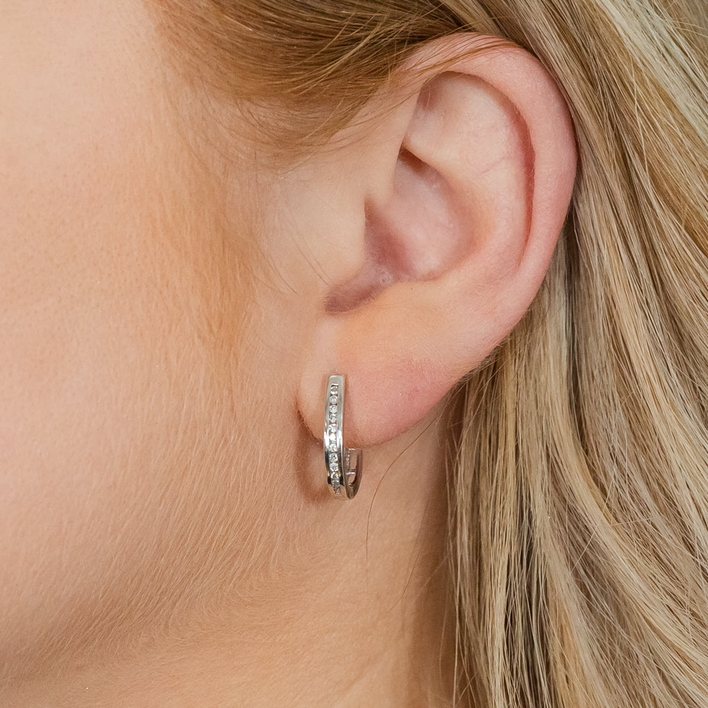 Sterling Silver 1/4 Carat Diamond Hoop Earrings