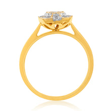 Load image into Gallery viewer, 9ct Yellow Gold Cushion Shape Cluster Diamond Ring
