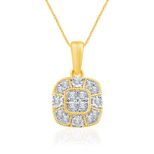 Load image into Gallery viewer, 9ct Yellow Gold Cushion Shape Cluster Diamond Pendant on 45cm Chain