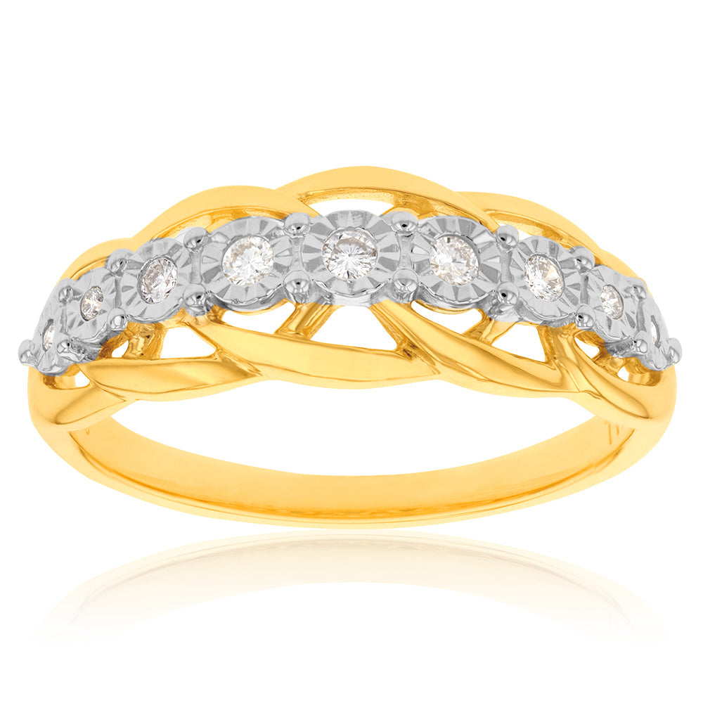 9ct Yellow Gold Diamond Ring with 9 Brilliant Diamonds